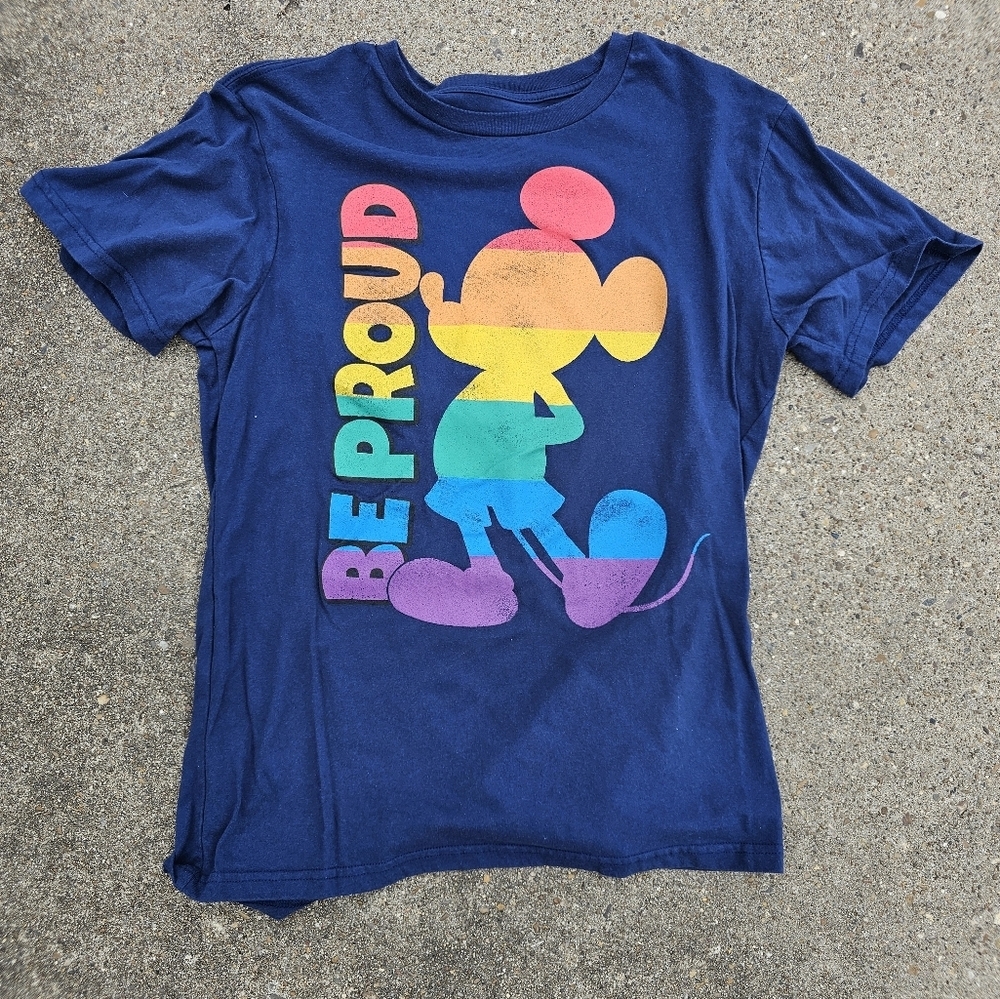 Disney Pride Mickey Mouse Rainbow Blue T-Shirt Size M